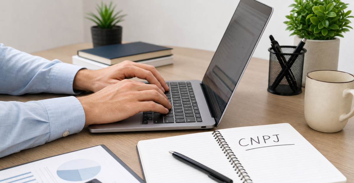 Dentista preenchendo cadastro de CNPJ online — prazo de julho de 2026 para profissionais pessoa física